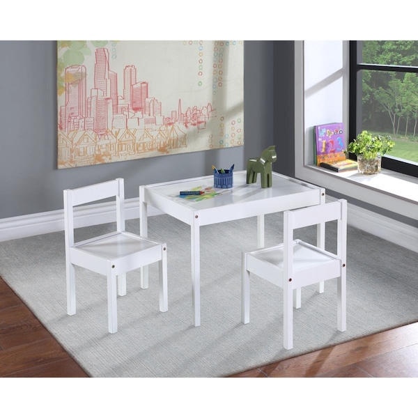 Olive & Opie Della 3 Piece Solid Wood Kids Table & Chair Set, White 30521-WH - main